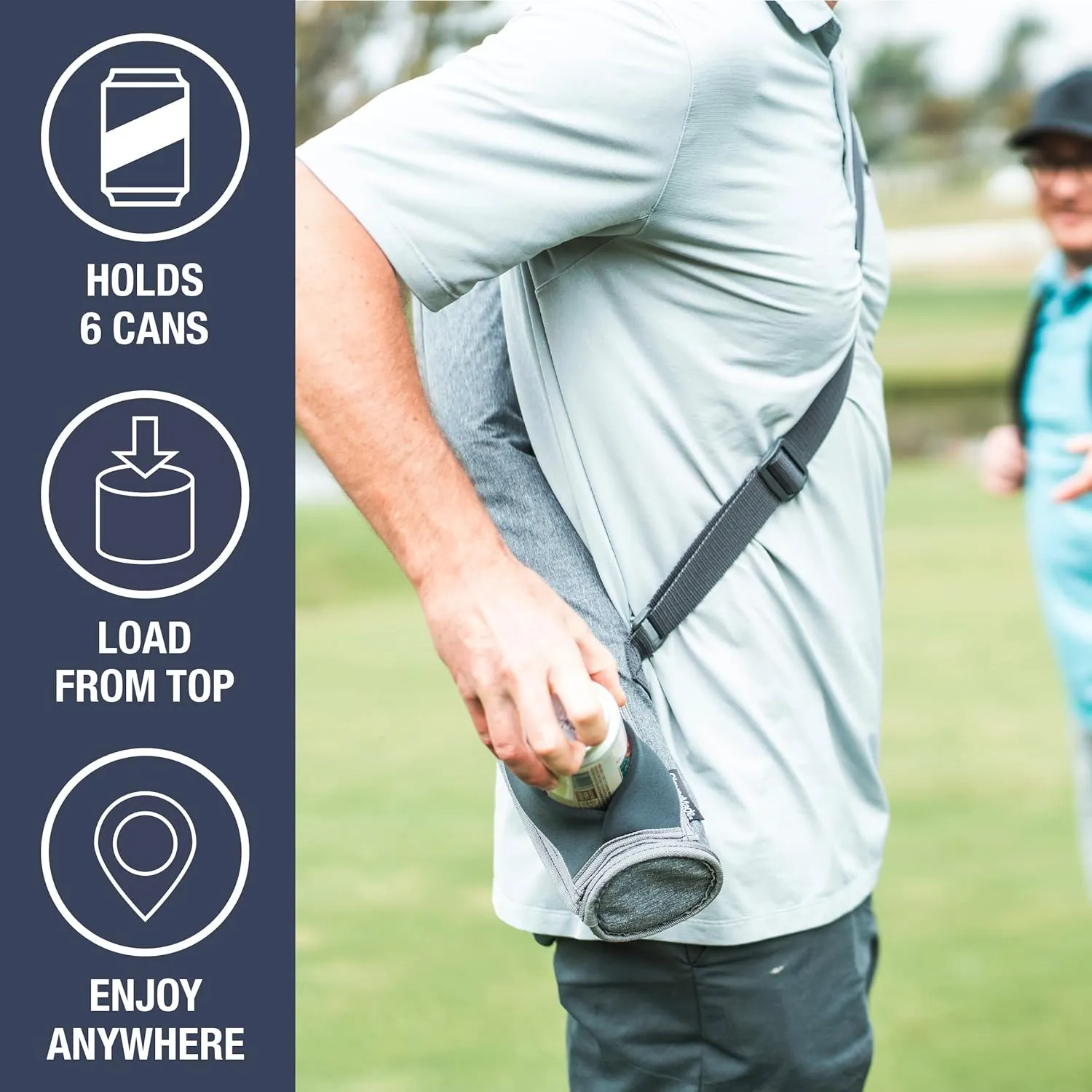 CleverMade Insulated Cooler Beer Tube Sleeve - 6 Cans / 72 oz Grey / Charcoal Portable Cooling Bag w/ Shoulder Strap, Leak Proof Travel Ice Chest