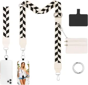Clip and Go Strap for Phone with Wallet Crossbody, Phone Strap with Zippered Pouch, Adjustable Phone Lanyard Crossbody