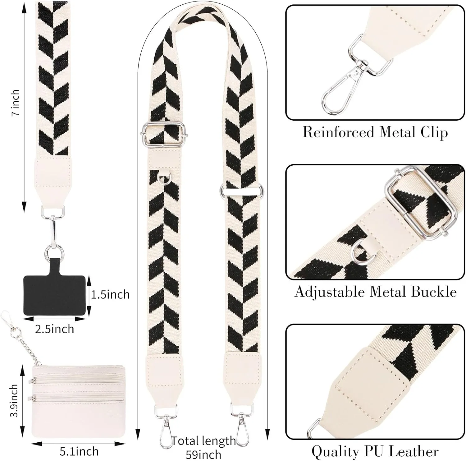 Clip and Go Strap for Phone with Wallet Crossbody, Phone Strap with Zippered Pouch, Adjustable Phone Lanyard Crossbody