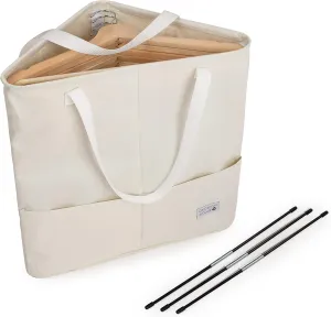 Clothes Hanger Organizer Bag with Handles, Hanger Holder, Hanger Storage, Hanger Stacker, Hanger Caddy, Closet Laundry Hamper Corner Bathroom Organizer Triangle storage (Beige White)