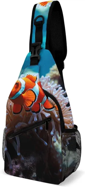 Clown Fish Crossbody Sling Bag for Women Men Sling Backpack Travel Chest Bag Pack Man Purse Shoulder Bags Daypack for Travel Hiking Cycling