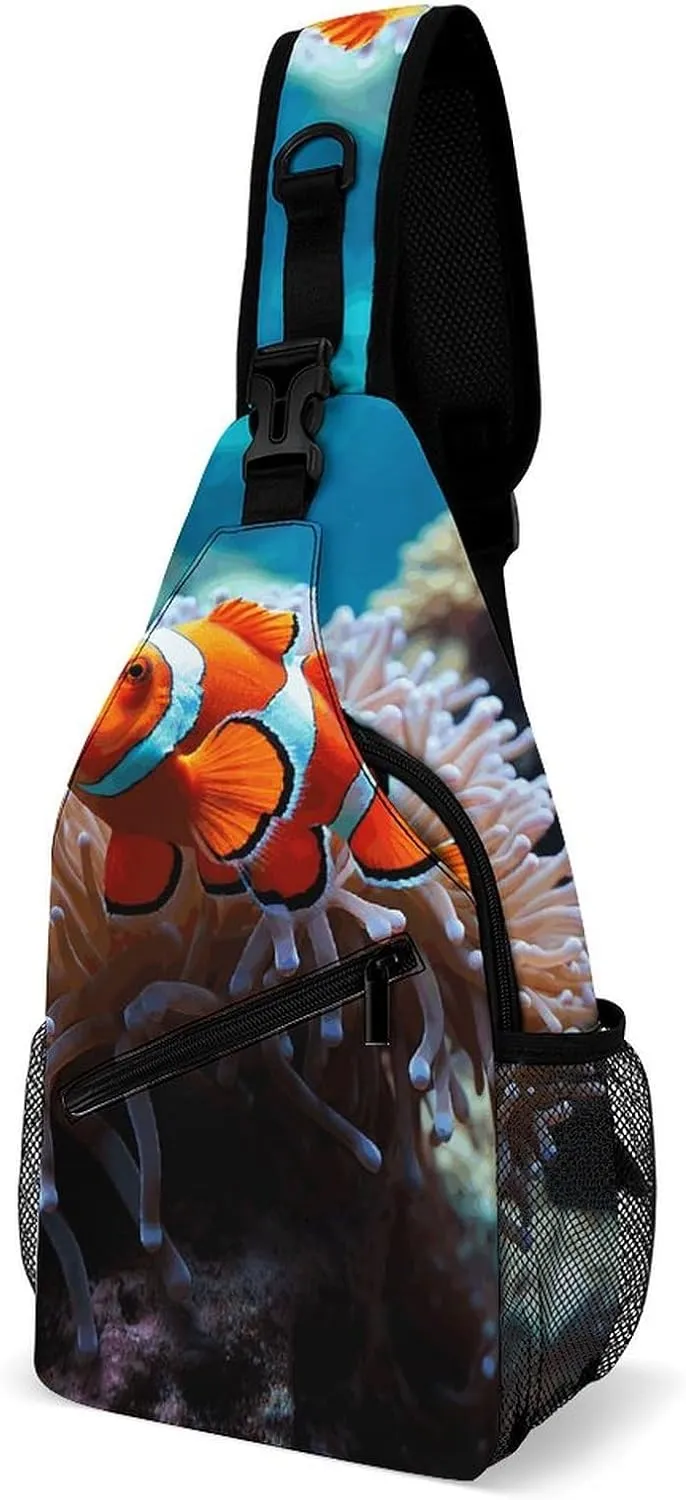 Clown Fish Crossbody Sling Bag for Women Men Sling Backpack Travel Chest Bag Pack Man Purse Shoulder Bags Daypack for Travel Hiking Cycling