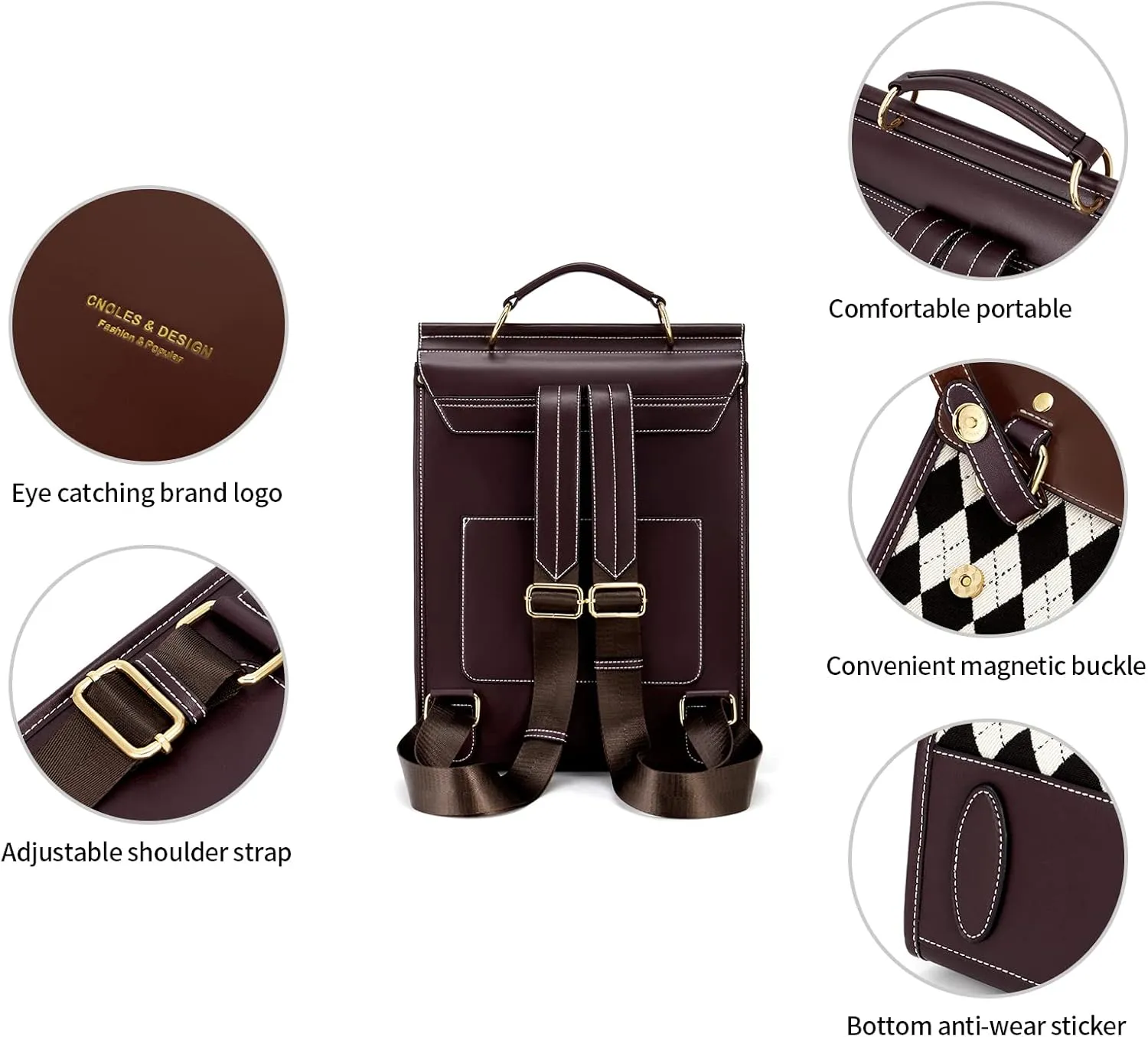 Cnoles Leather Backpack Purse For Women Fashion Ladies Vintage Bag Casual College Travel Backpacks Large bags Black