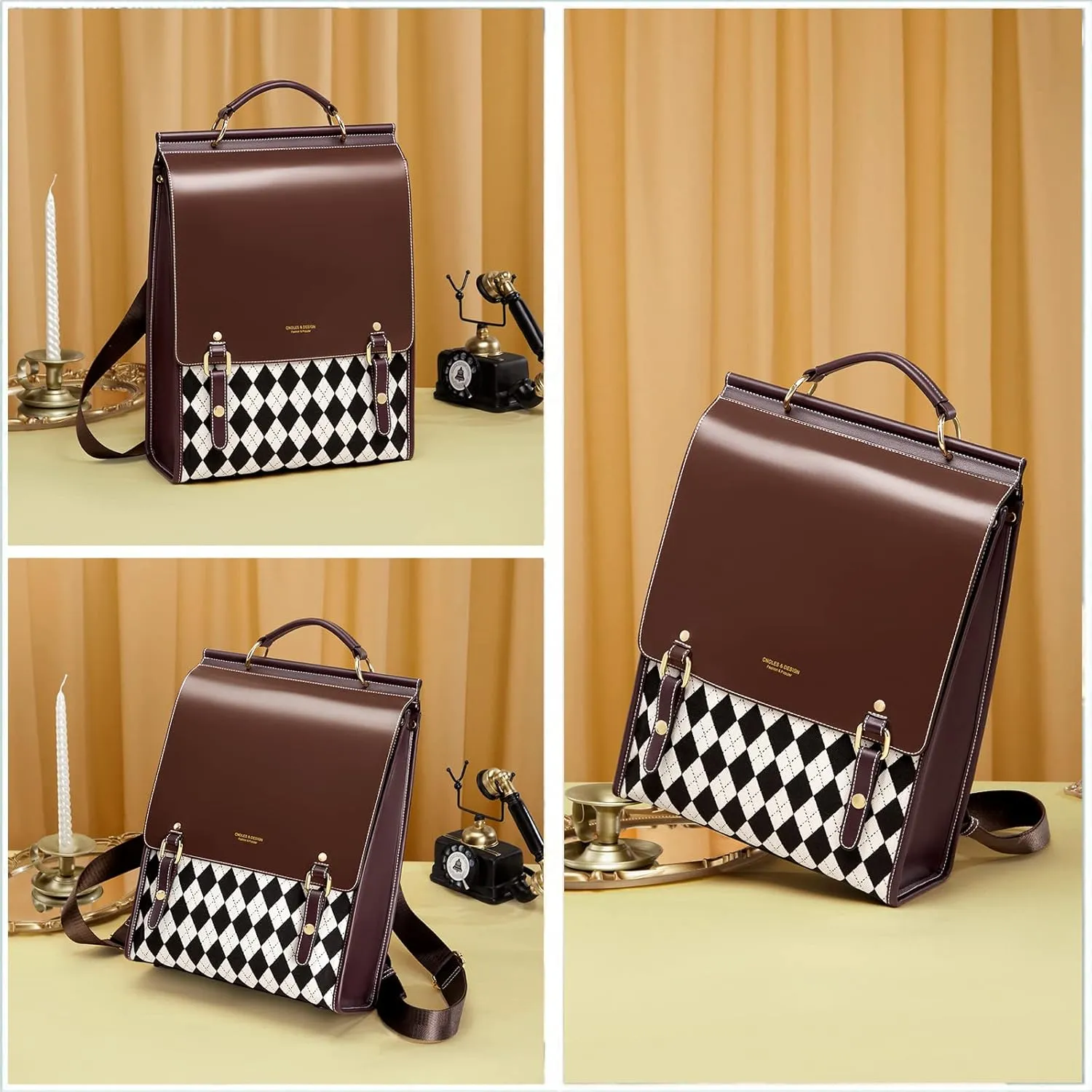 Cnoles Leather Backpack Purse For Women Fashion Ladies Vintage Bag Casual College Travel Backpacks Large bags Black