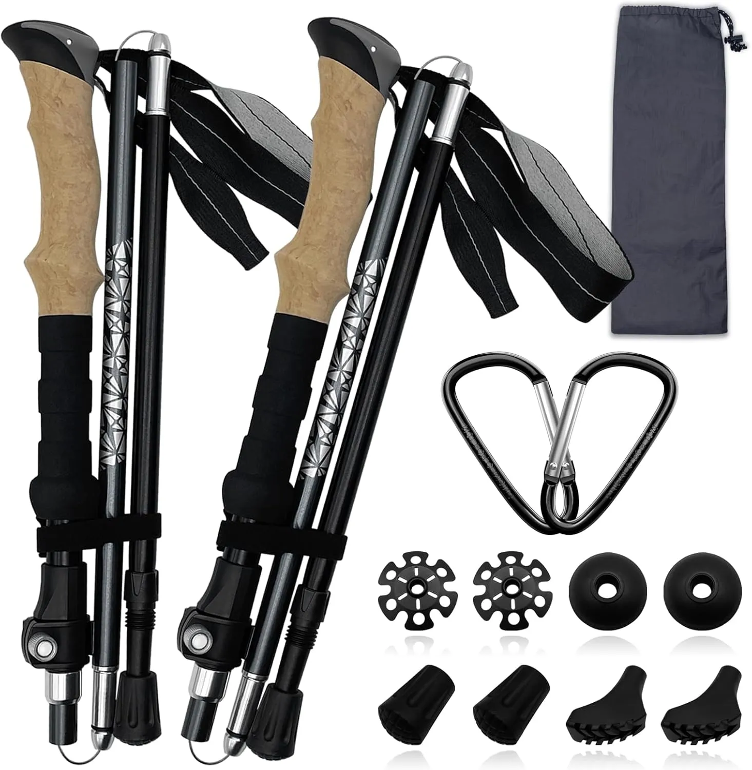 Collapsible Trekking Poles for Hiking & Camping, Hiking Poles Aluminum Alloy 7075, Lightweight Trekking Walking Sticks for Seniors Women Men, 2pc Per Set