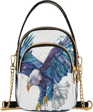 Colored Hawk on White Crossbody Handbags for Women Casual Leather Shoulder Phone Purse