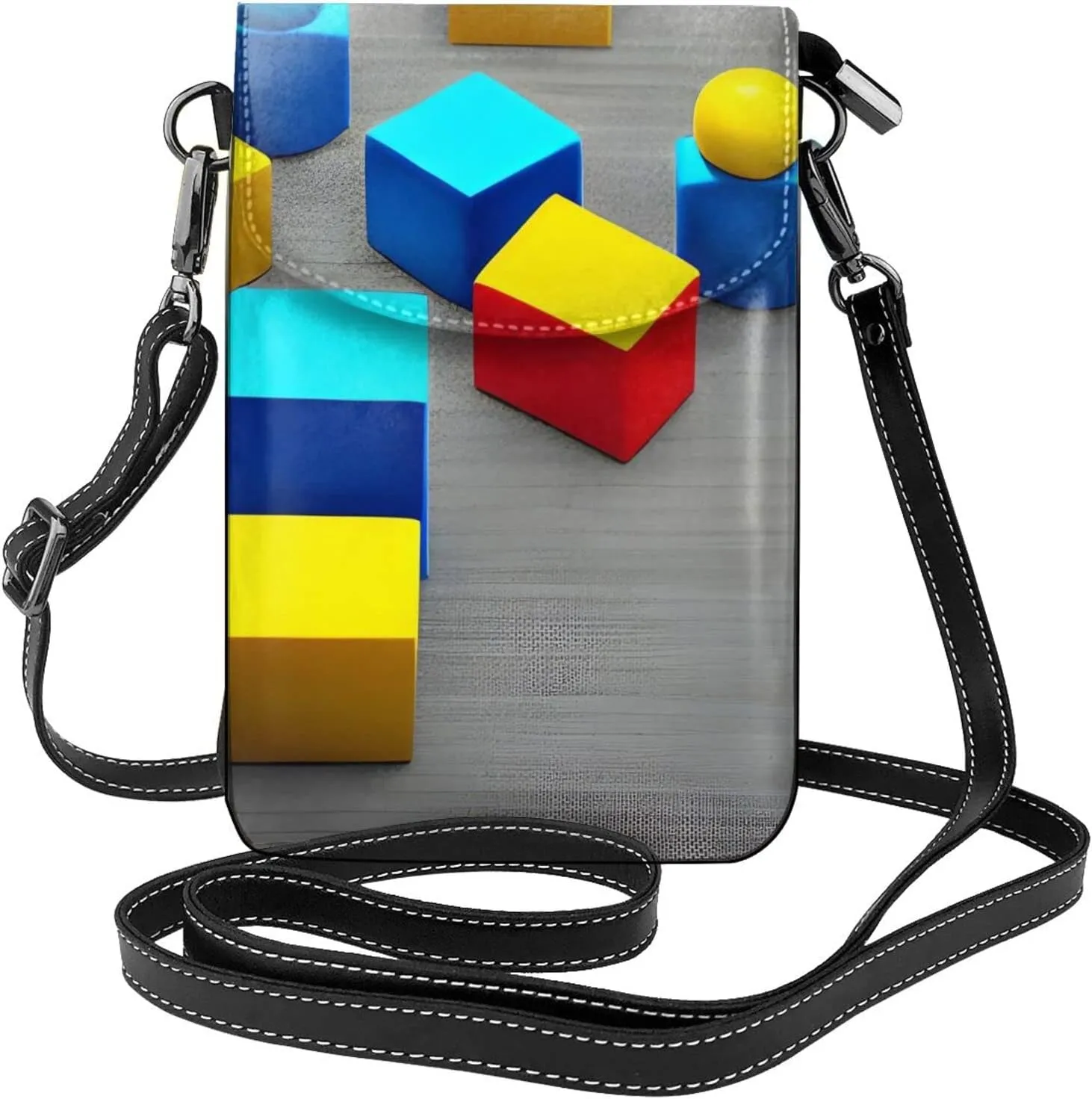 Colorful Blocks Women'S Leather Mini Crossbody Bag With Detachable Shoulder Strap, Suitable For Walking And Shopping Trips