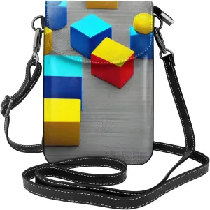 Colorful Blocks Women'S Leather Mini Crossbody Bag With Detachable Shoulder Strap, Suitable For Walking And Shopping Trips