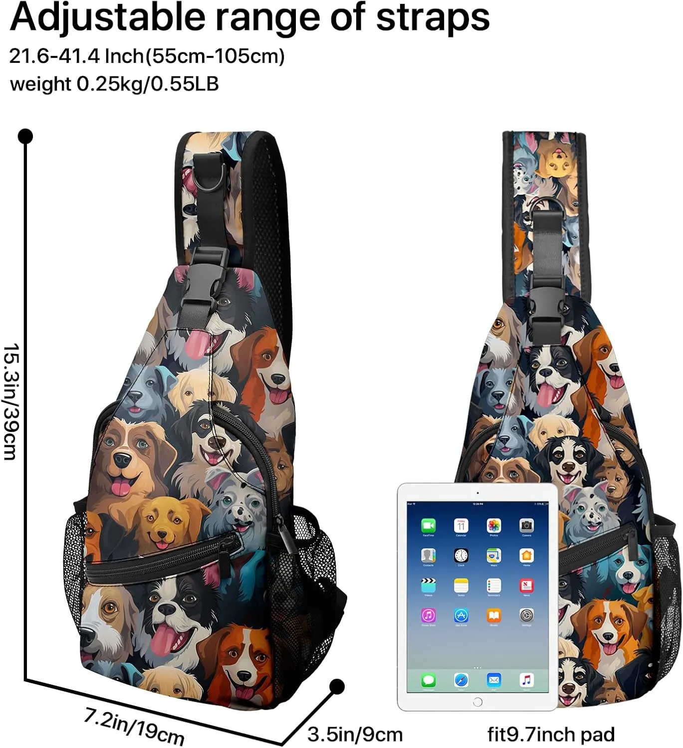 Colorful Dog Sling Bag travel Crossbody Backpack Casual Daypack for Women with Strap Lightweight Outdoor Hiking Climbing Runners