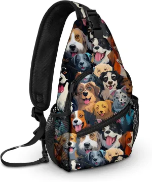 Colorful Dog Sling Bag travel Crossbody Backpack Casual Daypack for Women with Strap Lightweight Outdoor Hiking Climbing Runners