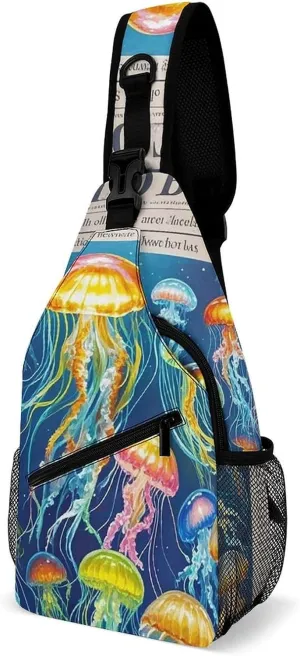 Colorful Jellyfish Crossbody Sling Bag for Men Hiking Backpack Travel Chest Bag Man Purse Shoulder Bags Daypack