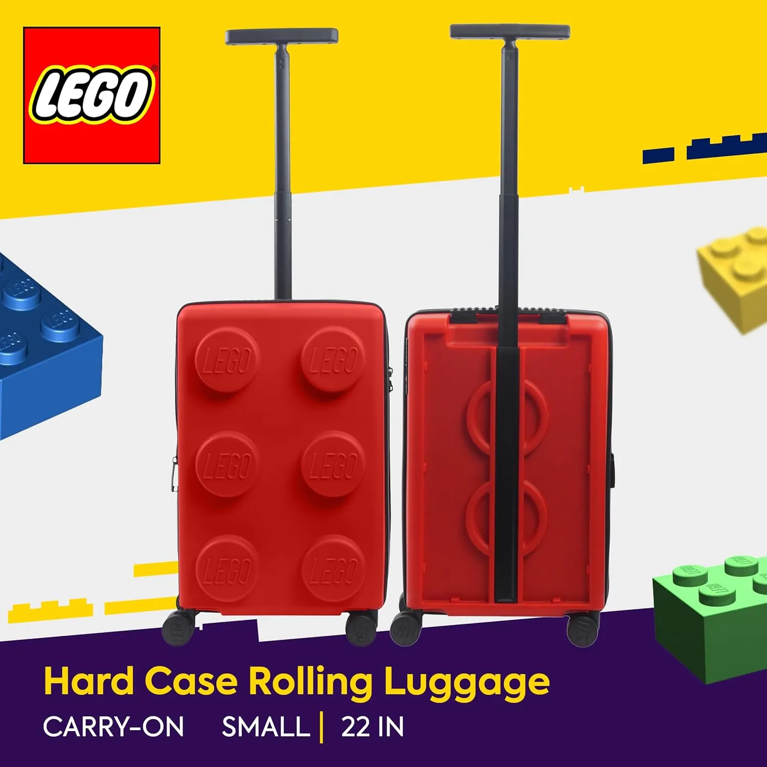 Concept One LEGO 22 Inch Carry On Luggage, Signature Trolley Expandable Hardshell Rolling Suitcase with Spinner Wheels, Red
