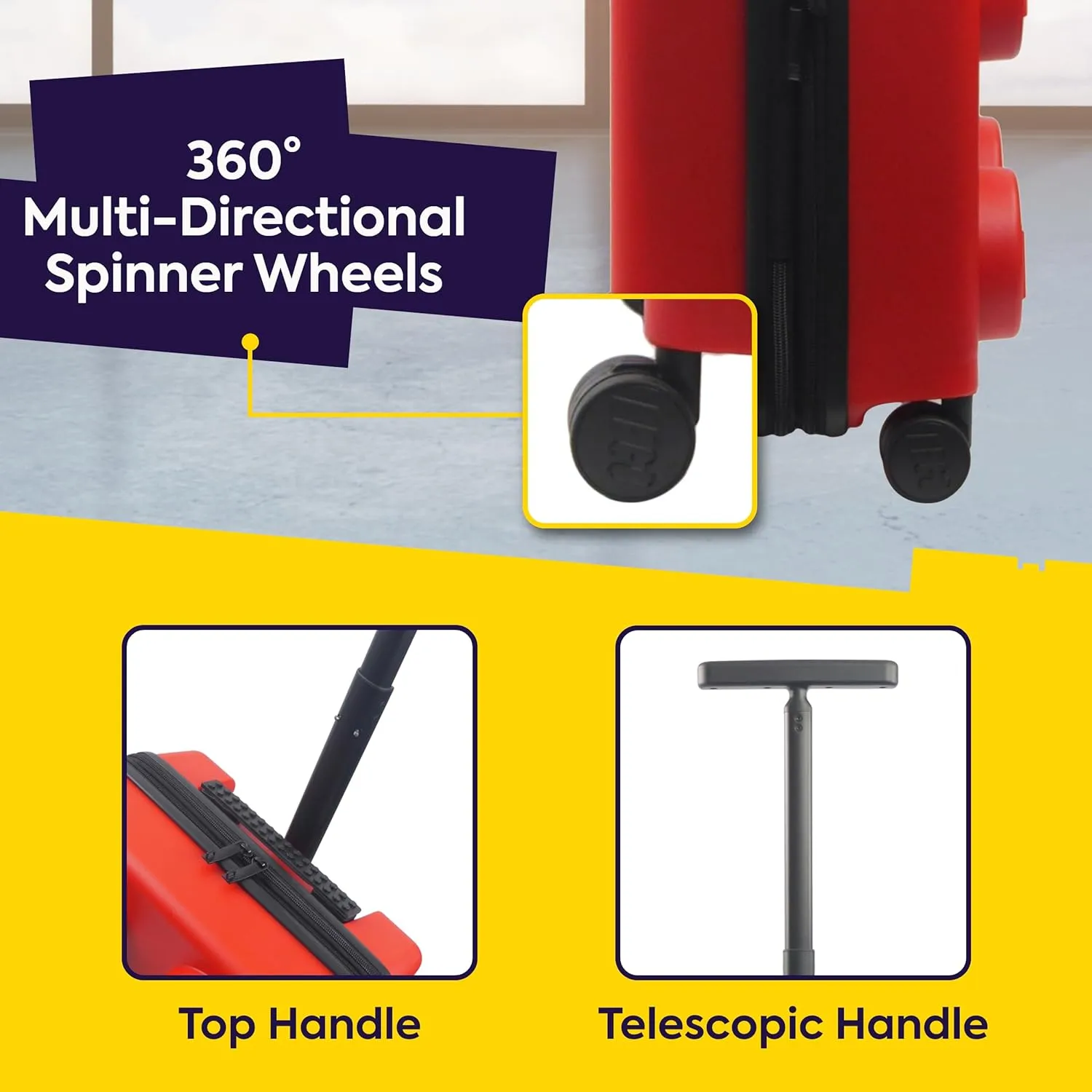 Concept One LEGO 22 Inch Carry On Luggage, Signature Trolley Expandable Hardshell Rolling Suitcase with Spinner Wheels, Red