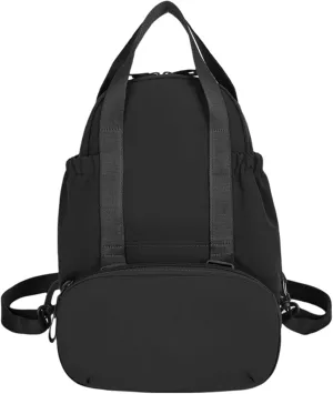 Convertible Backpack to Crossbody Purse Lightweight Small Travel Bag with Detachable Pouch for Women Teens Black Daypack for Essentials (Keys, Phone, Wallet)