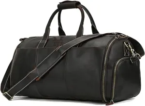 Convertible Garment Bag Genuine Leather with Shoes Compartment Customized Full Grain Leather Carry on Duffle Bag for Men Women Hanging Weekender Business Suitcase for Travel Suit DarkBrown