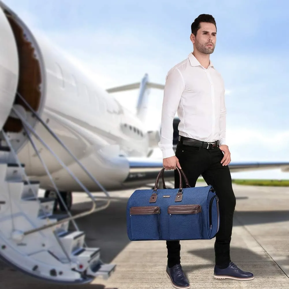 Convertible Garment Bag with Toiletry Bag, Modoker Carry on Garment Duffel Bag for Men Women - 2 in 1 Hanging Suitcase Suit Travel Bags, Blue