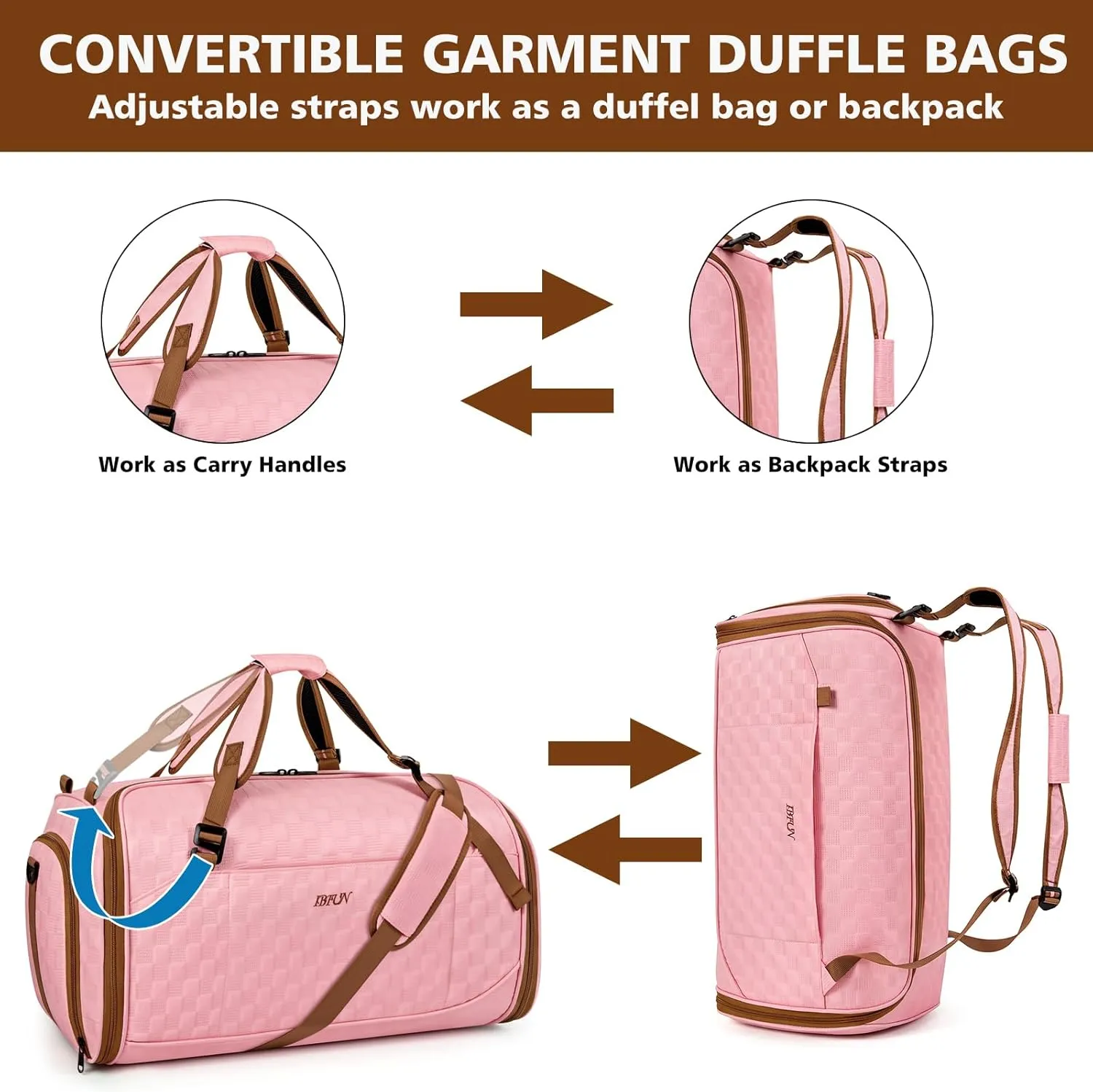 Convertible Garment Bags for Travel - Carry on Garment Duffle Bag with Backpack Straps for Men Women, 4 in 1 Large Travel Duffel Bags with Shoes Compartment Hanging Suit Dress Weekender Bag 3pcs Set