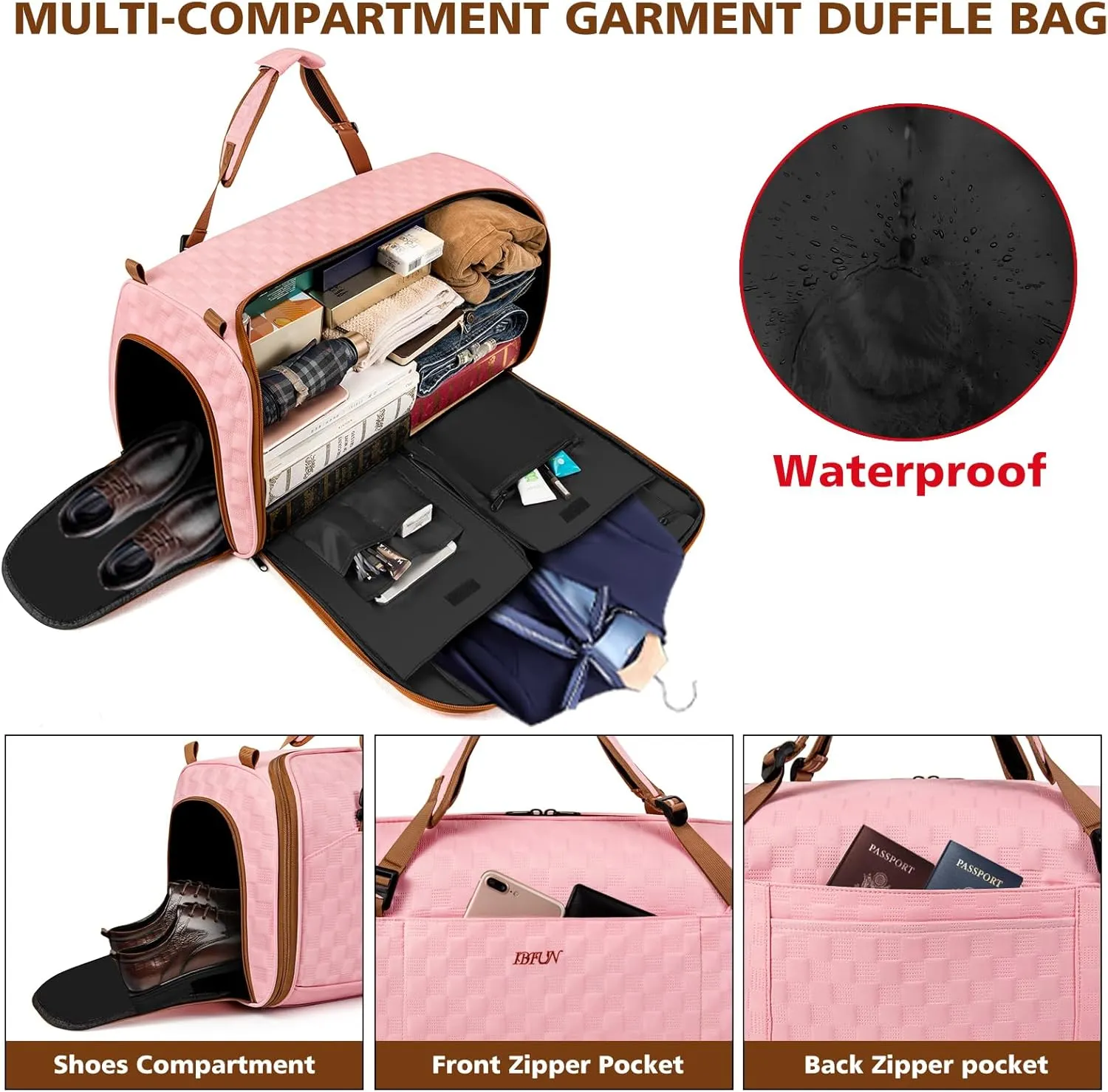 Convertible Garment Bags for Travel - Carry on Garment Duffle Bag with Backpack Straps for Men Women, 4 in 1 Large Travel Duffel Bags with Shoes Compartment Hanging Suit Dress Weekender Bag 3pcs Set
