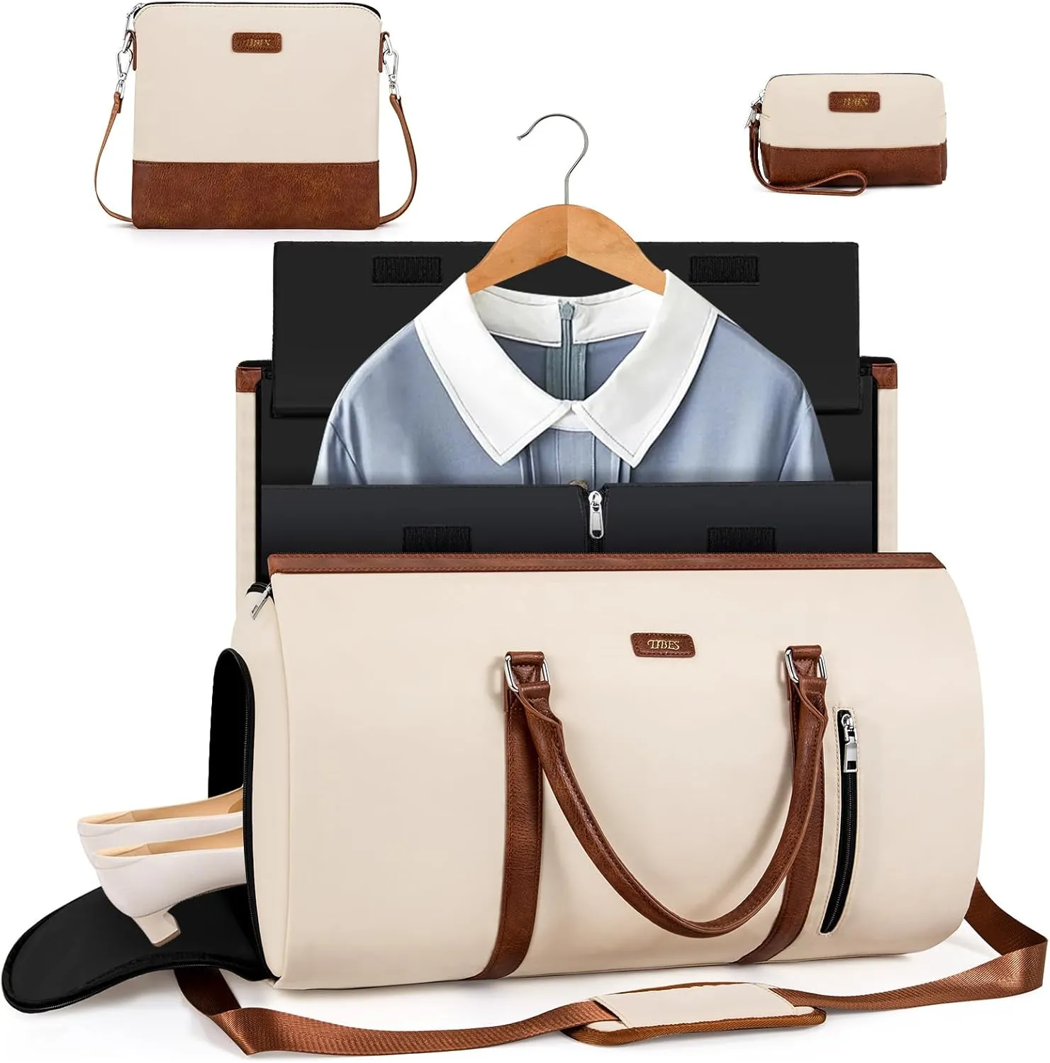 Convertible Garment Duffel Bag for Travel - Carry On Garment Bags With Toiletry Bag Large Weekender Bag for Men Women 2 in 1 Hanging Suitcase Suit Travel Duffel Overnight Bags 4pcs Set