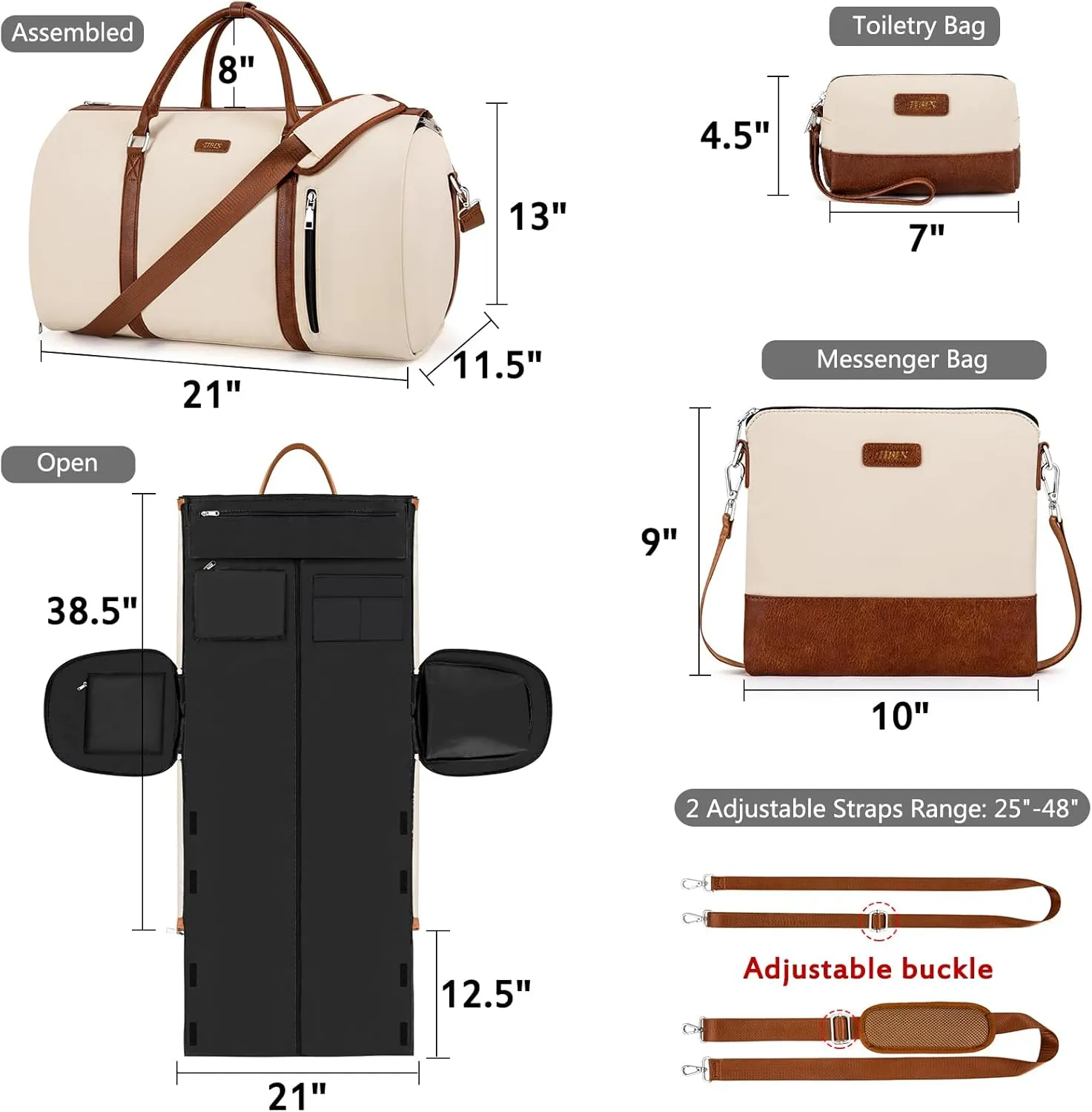 Convertible Garment Duffel Bag for Travel - Carry On Garment Bags With Toiletry Bag Large Weekender Bag for Men Women 2 in 1 Hanging Suitcase Suit Travel Duffel Overnight Bags 4pcs Set