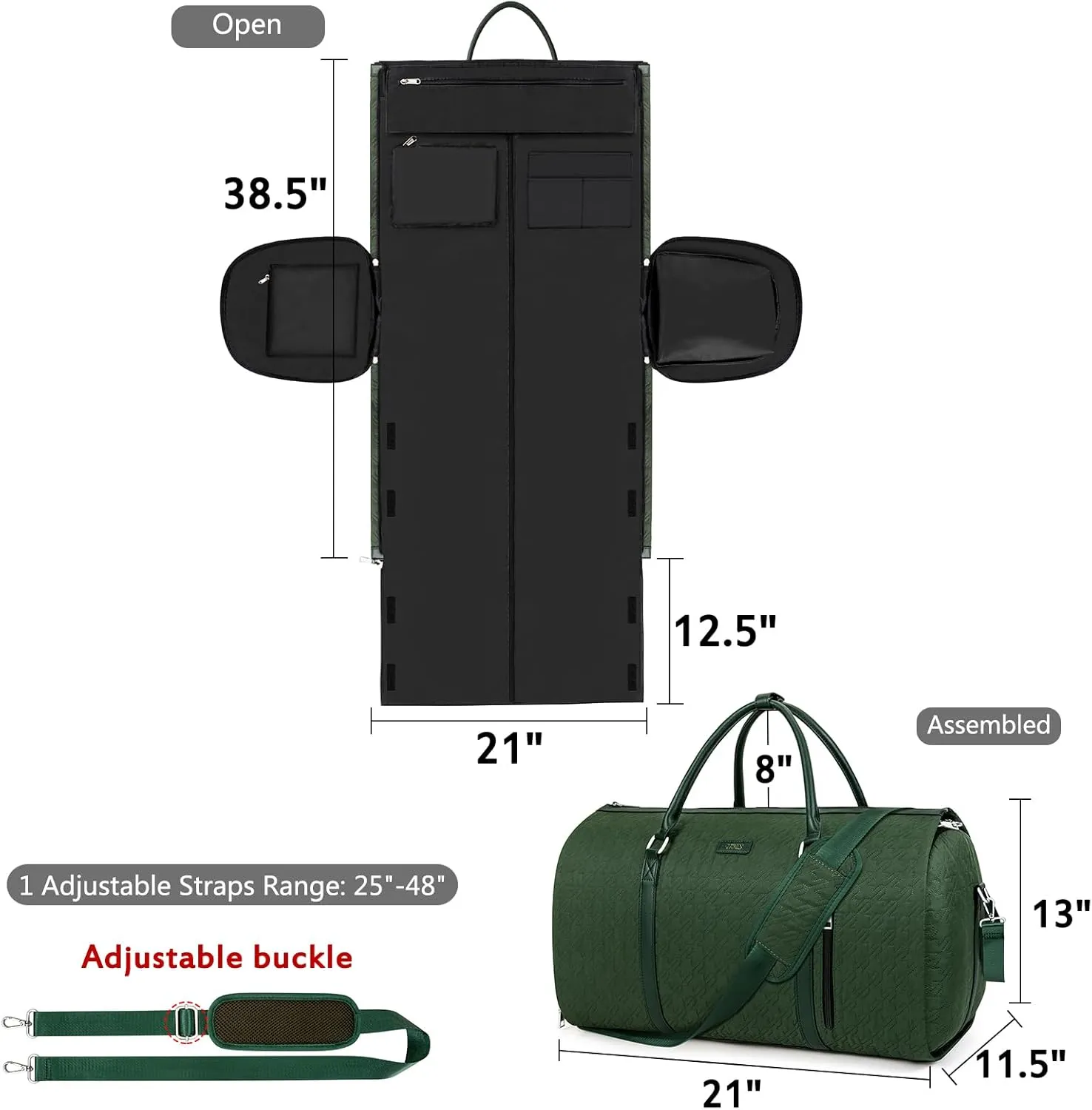 Convertible Garment Duffle Bags for Travel - Carry On Garment Bags With Toiletry Bag, Large Weekender Bags for Women Men 2 in 1 Hanging Suitcase Suit Travel Duffel Bags (Green)