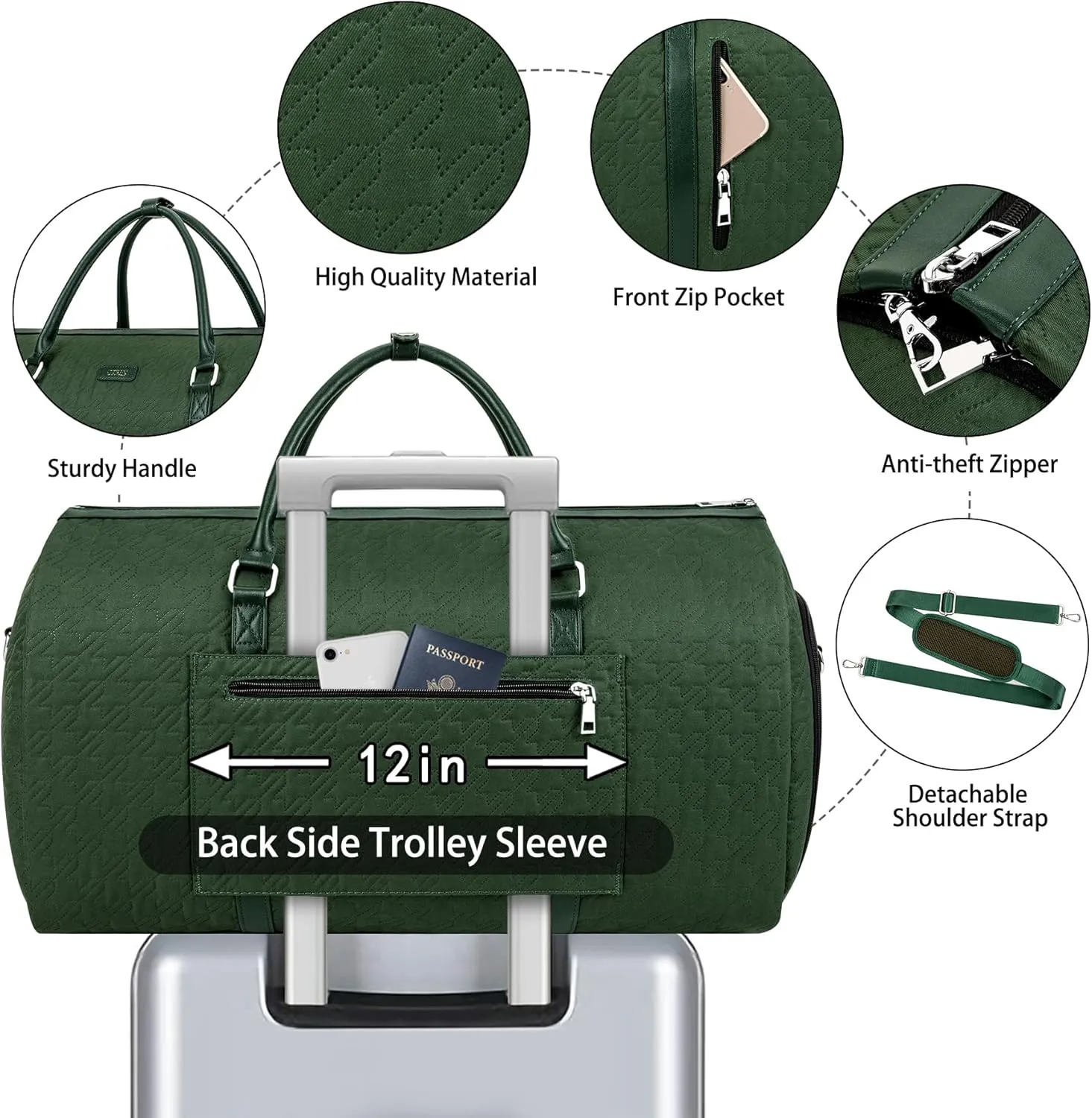 Convertible Garment Duffle Bags for Travel - Carry On Garment Bags With Toiletry Bag, Large Weekender Bags for Women Men 2 in 1 Hanging Suitcase Suit Travel Duffel Bags (Green)