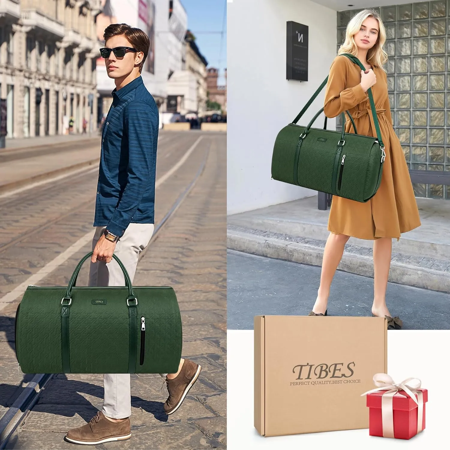 Convertible Garment Duffle Bags for Travel - Carry On Garment Bags With Toiletry Bag, Large Weekender Bags for Women Men 2 in 1 Hanging Suitcase Suit Travel Duffel Bags (Green)