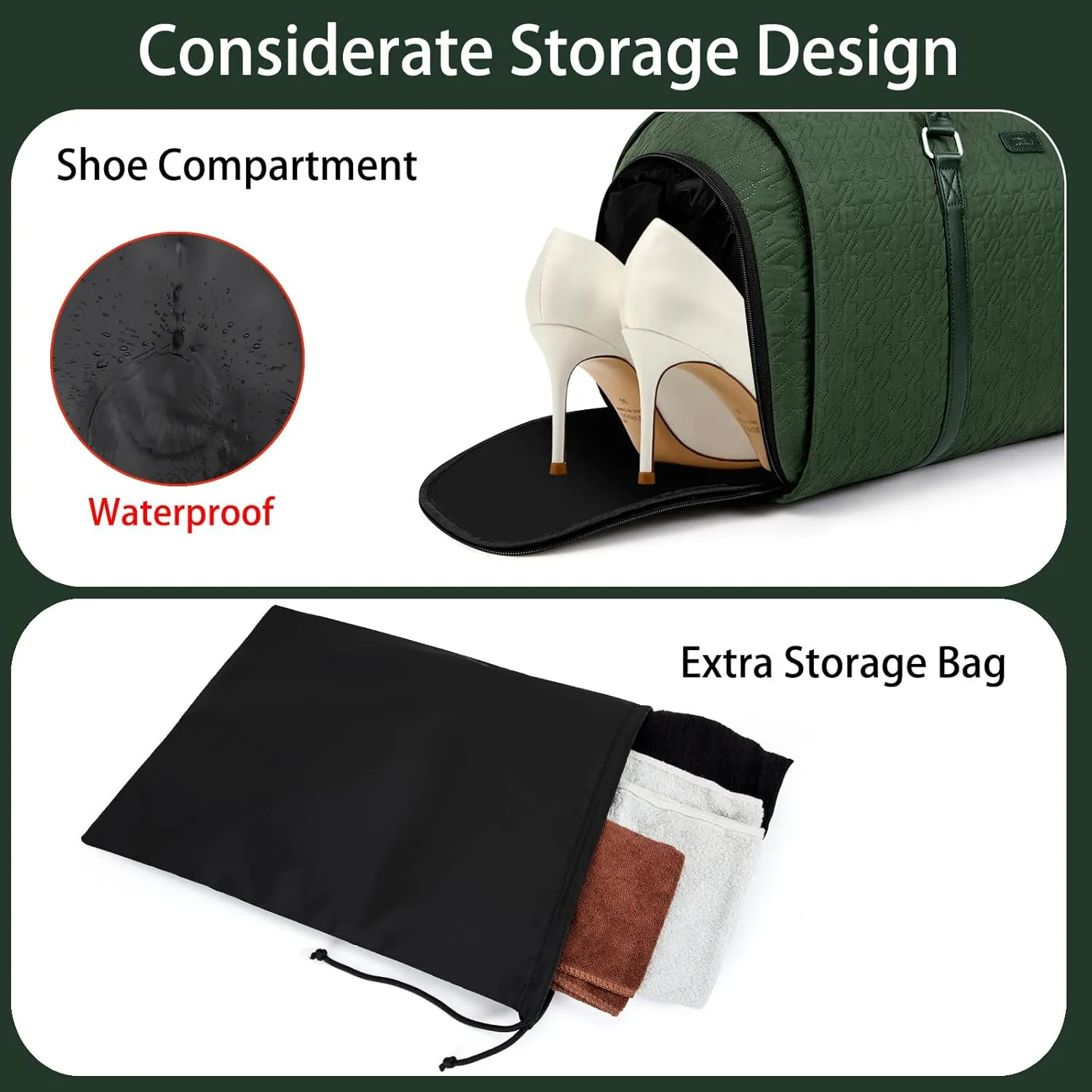 Convertible Garment Duffle Bags for Travel - Carry On Garment Bags With Toiletry Bag, Large Weekender Bags for Women Men 2 in 1 Hanging Suitcase Suit Travel Duffel Bags (Green)