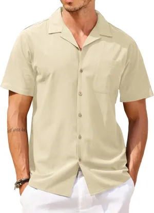 COOFANDY Men's Hawaiian Floral Shirts Cotton Linen Button Down Tropical Holiday Beach Shirts