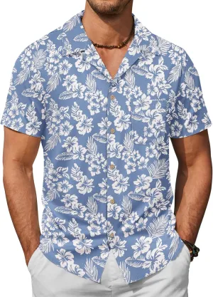 COOFANDY Men's Hawaiian Floral Shirts Cotton Linen Button Down Tropical Holiday Beach Shirts