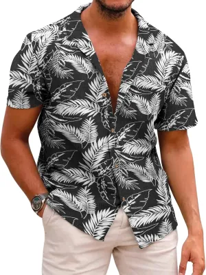 COOFANDY Men's Hawaiian Floral Shirts Cotton Linen Button Down Tropical Holiday Beach Shirts