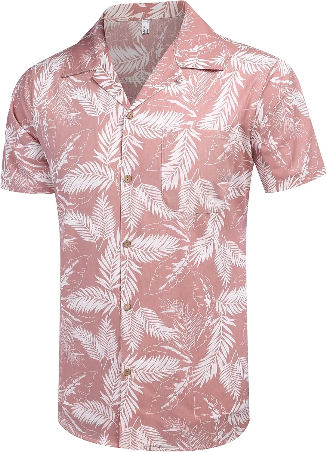 COOFANDY Men's Hawaiian Floral Shirts Cotton Linen Button Down Tropical Holiday Beach Shirts