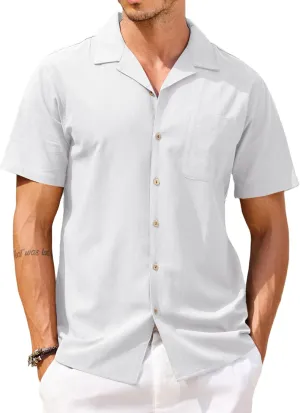 COOFANDY Men's Hawaiian Floral Shirts Cotton Linen Button Down Tropical Holiday Beach Shirts
