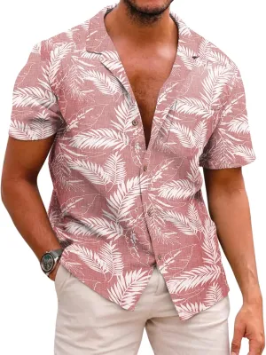COOFANDY Men's Hawaiian Floral Shirts Cotton Linen Button Down Tropical Holiday Beach Shirts
