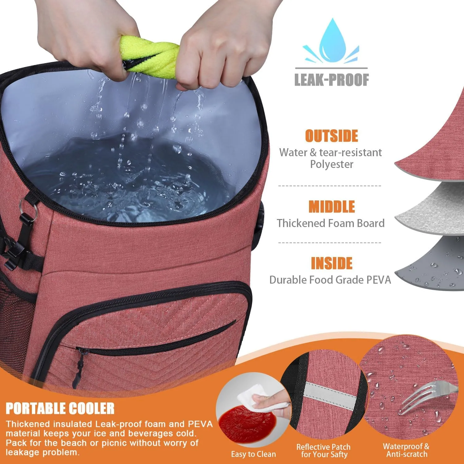Cooler Backpack Insulated Leakproof Waterproof Backpack Cooler Bag 30/45 Cans, Large Capacity Lightweight Travel Camping Beach Backpack Cooler Ice Chest for Men and Women