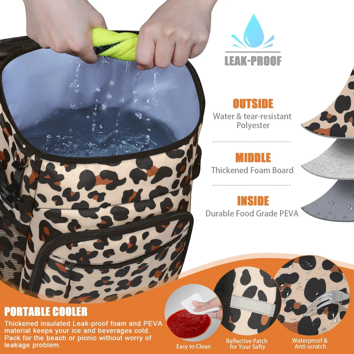 Cooler Backpack Insulated Leakproof Waterproof Backpack Cooler Bag 30/45 Cans, Large Capacity Lightweight Travel Camping Beach Backpack Cooler Ice Chest for Men and Women