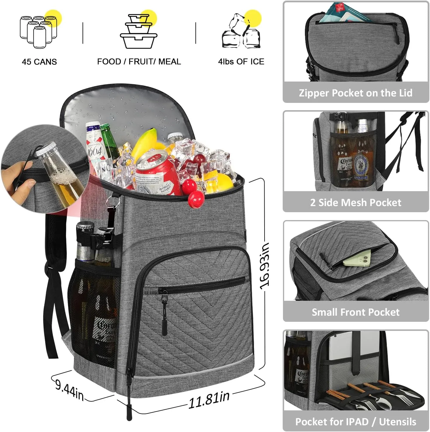 Cooler Backpack Insulated Leakproof Waterproof Backpack Cooler Bag 30/45 Cans, Large Capacity Lightweight Travel Camping Beach Backpack Cooler Ice Chest for Men and Women