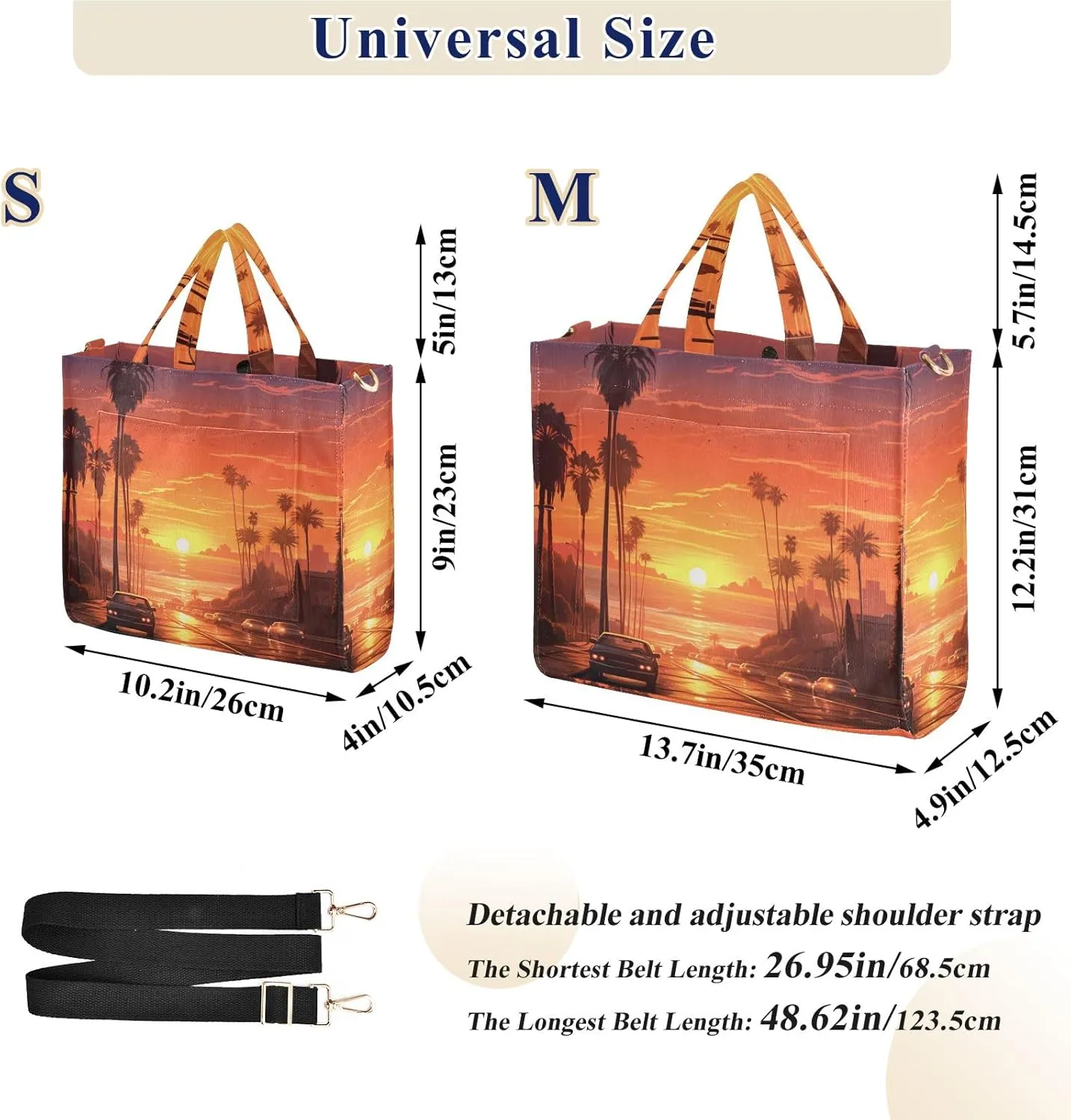 Corduroy Tote Bag Sunset Street Car Landscape Women Crossbody Bag with Detachable and Adjustable Shoulder Strap