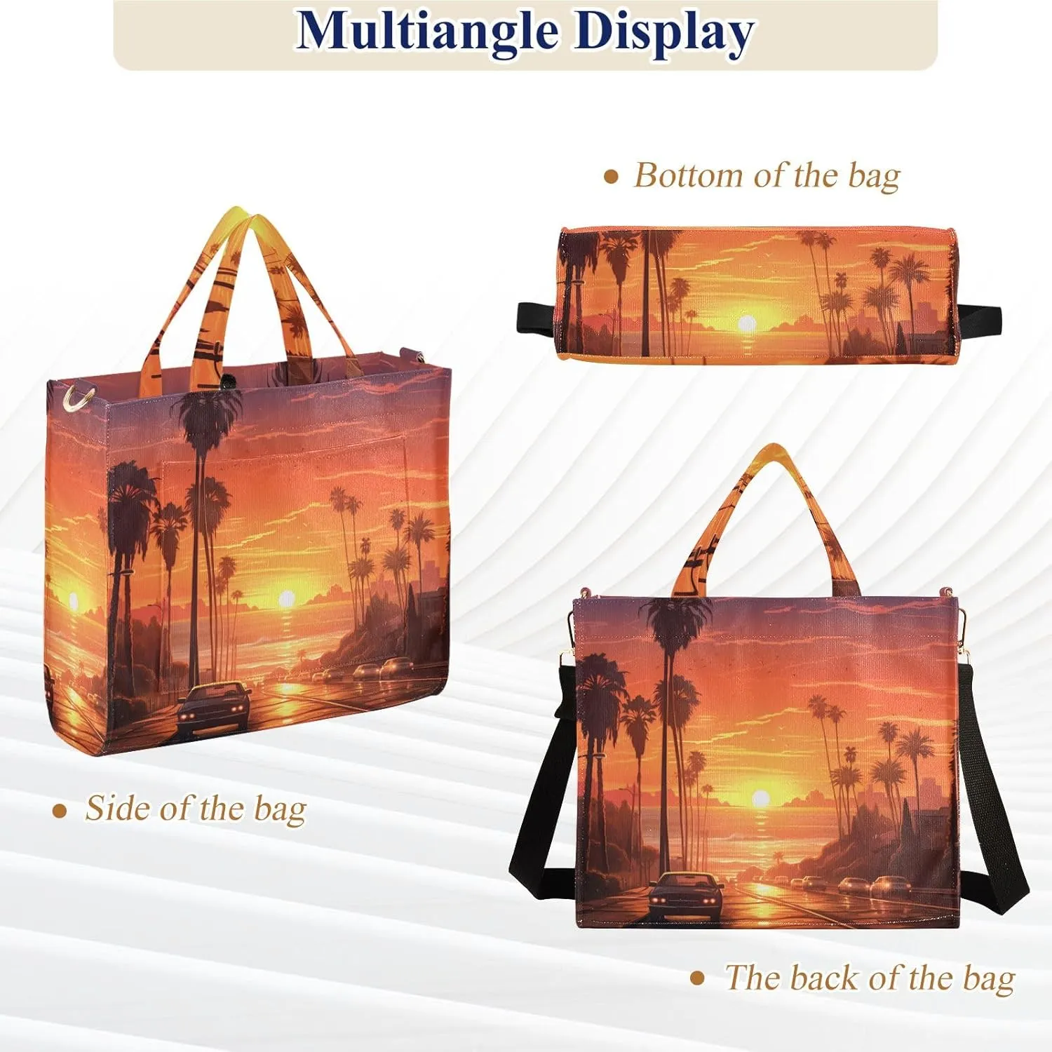 Corduroy Tote Bag Sunset Street Car Landscape Women Crossbody Bag with Detachable and Adjustable Shoulder Strap