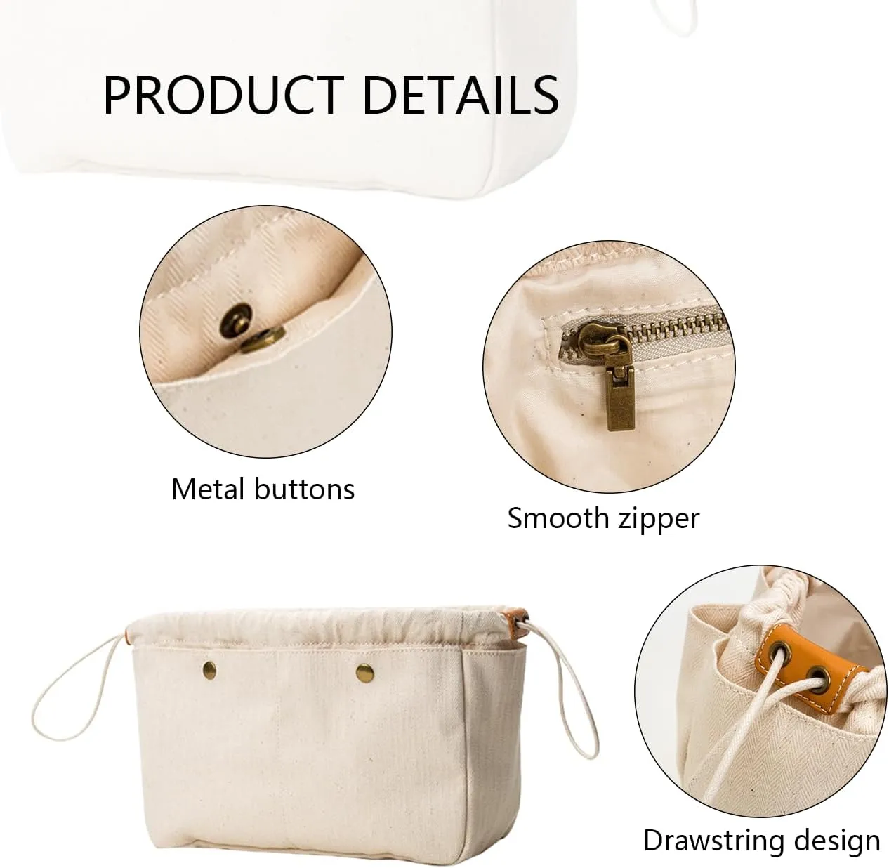 Cotton Canvas Lady Women Travel Handbag Organizer Insert for Tote Handbag