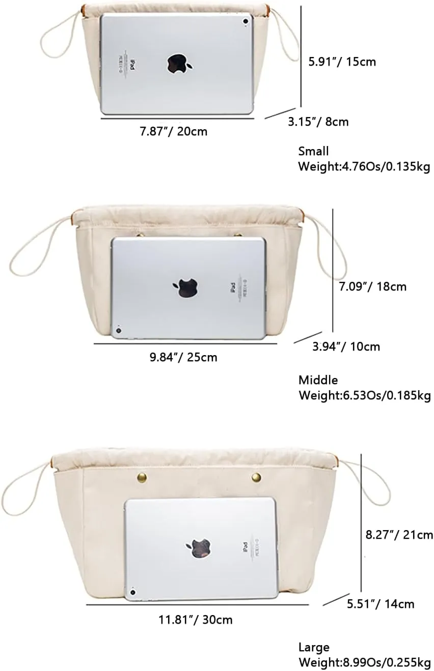 Cotton Canvas Lady Women Travel Handbag Organizer Insert for Tote Handbag