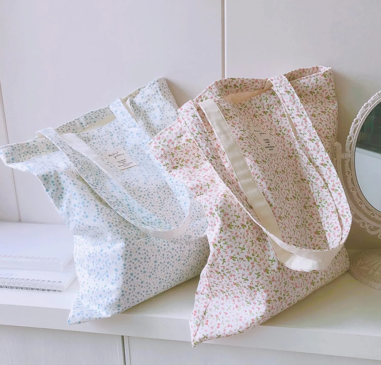 Cotton Canvas Tote Bag Reusable Soft Grocery Cloth Bag Floral Shoulder Bag for Beach Travel Shopping