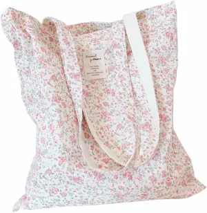 Cotton Canvas Tote Bag Reusable Soft Grocery Cloth Bag Floral Shoulder Bag for Beach Travel Shopping