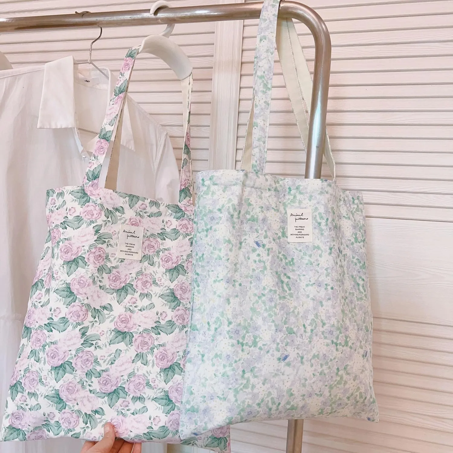 Cotton Canvas Tote Bag Reusable Soft Grocery Cloth Bag Floral Shoulder Bag for Beach Travel Shopping
