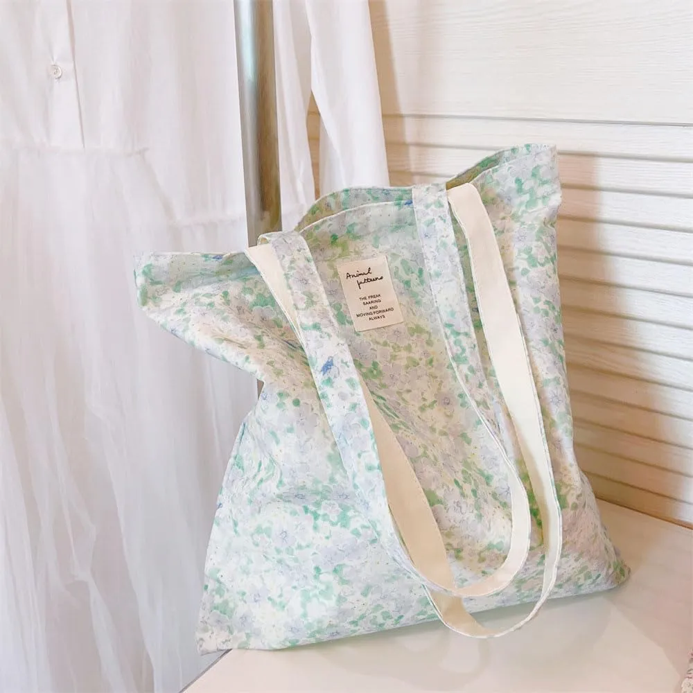 Cotton Canvas Tote Bag Reusable Soft Grocery Cloth Bag Floral Shoulder Bag for Beach Travel Shopping