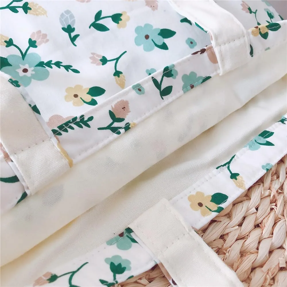 Cotton Canvas Tote Bag Reusable Soft Grocery Cloth Bag Floral Shoulder Bag for Beach Travel Shopping