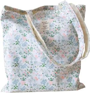 Cotton Canvas Tote Bag Reusable Soft Grocery Cloth Bag Floral Shoulder Bag for Beach Travel Shopping