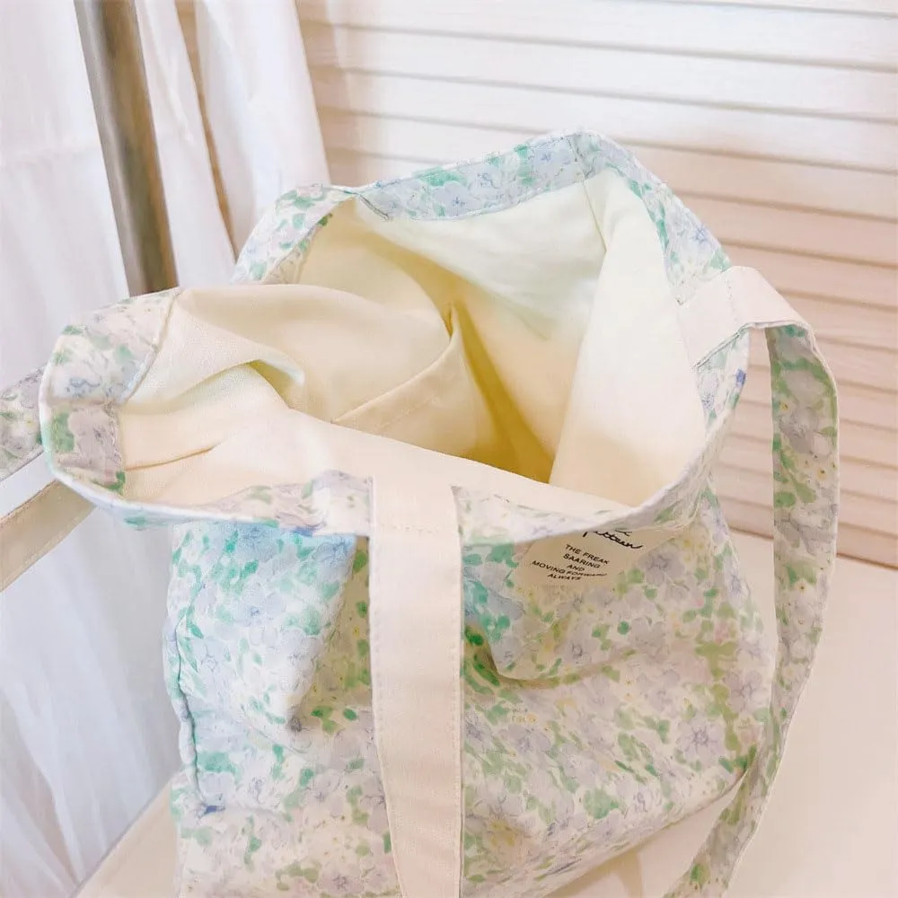 Cotton Canvas Tote Bag Reusable Soft Grocery Cloth Bag Floral Shoulder Bag for Beach Travel Shopping