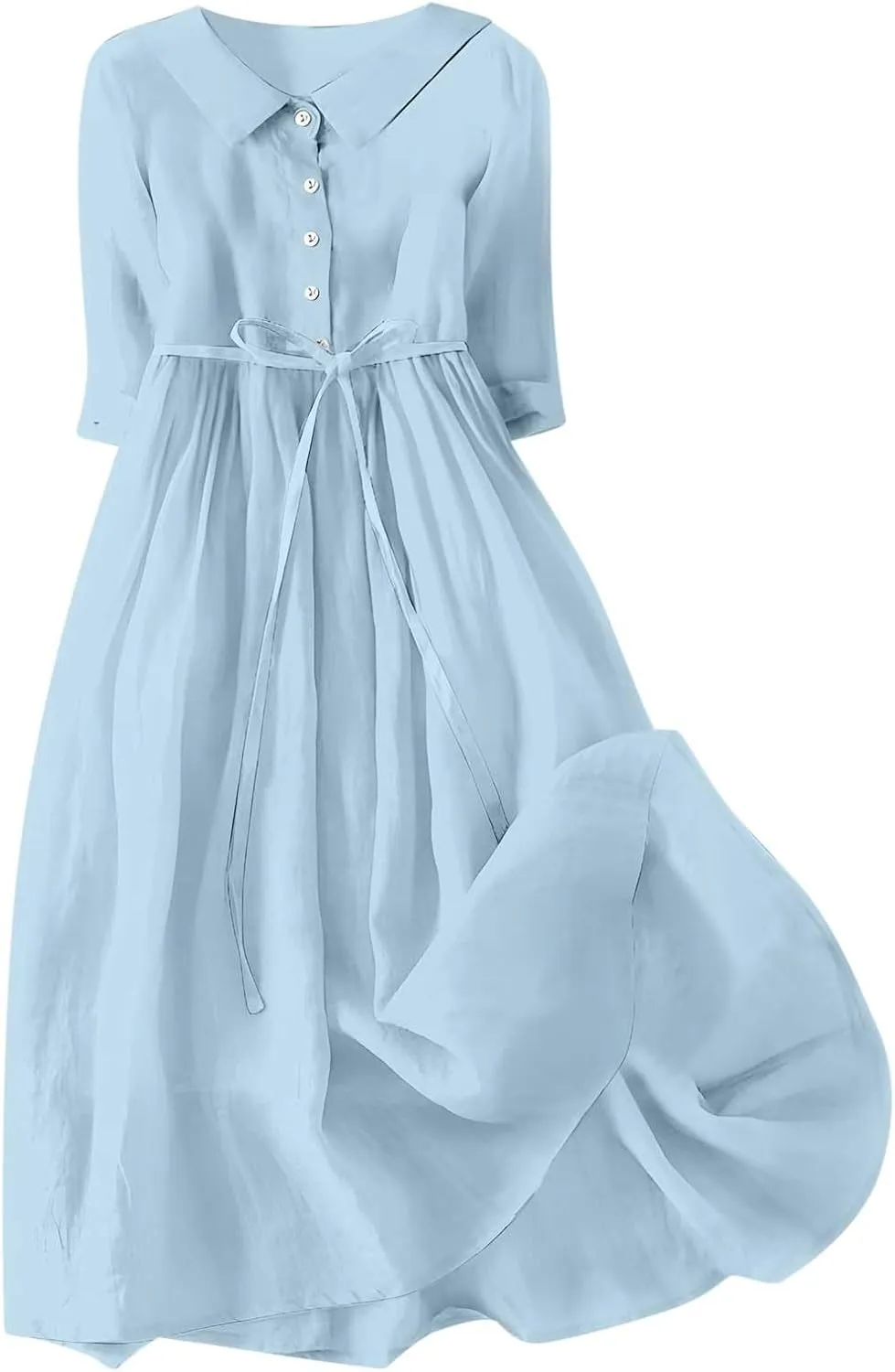 Cotton Linen Dresses for Women 2024 Maxi Button Down Plus Size A Line Dress Trendy 3/4 Sleeve Floral Dress Summer Dresses