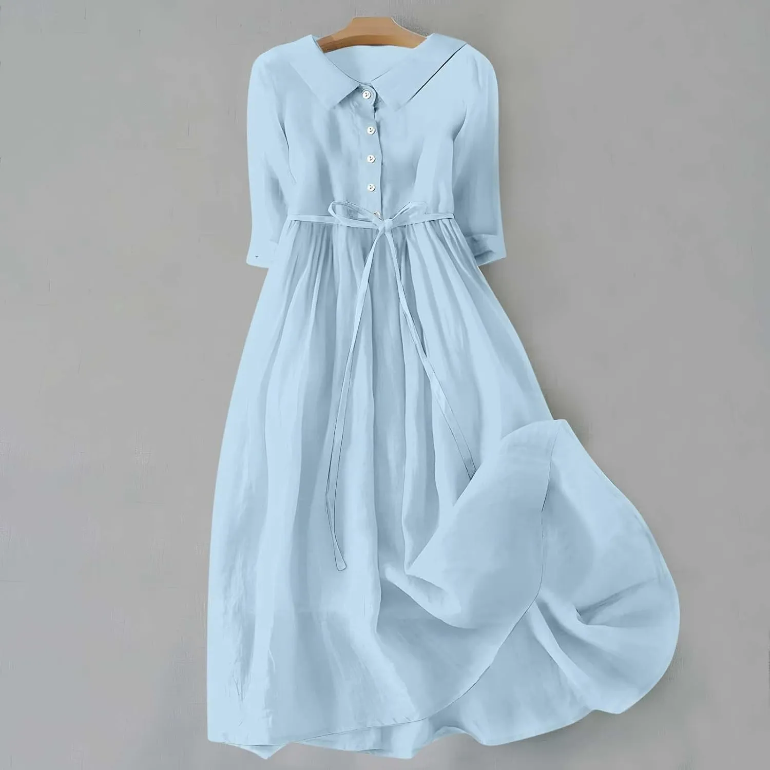 Cotton Linen Dresses for Women 2024 Maxi Button Down Plus Size A Line Dress Trendy 3/4 Sleeve Floral Dress Summer Dresses